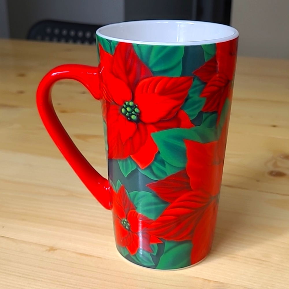 2020 Starbucks Coffee Mug Christmas Holiday Poinsettia Red Green Tall cup 16 oz - Picture 4 of 8
